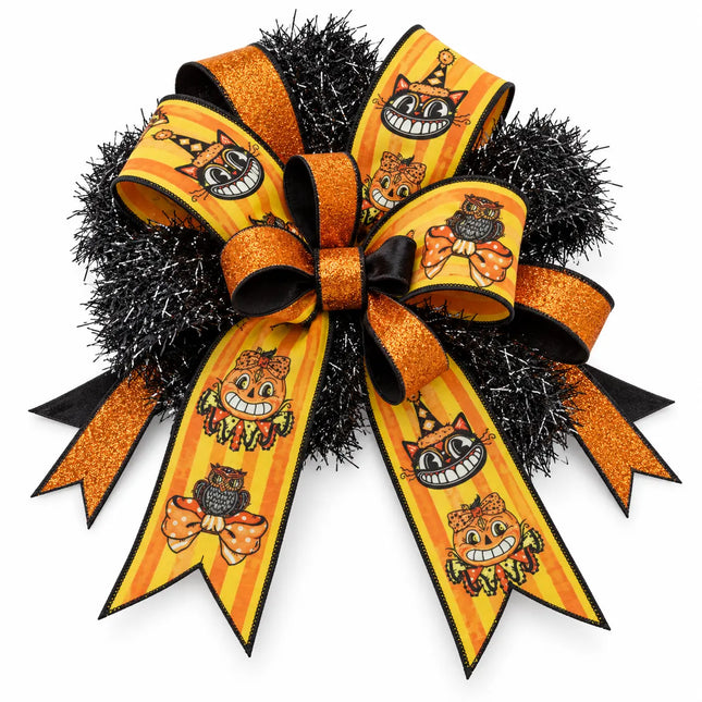 2 1/2" Vintage Halloween and 1" Velvet Black/Orange Glitter with 2 1/2" Black Sparkle Fur Ribbon Bundle | 3 Rolls | 30 Yards