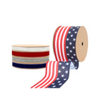 Deep Navy Blue American Flag Wired Ribbon with Premium Velvet Ribbon in Red/White/Blue/Gray |5 Rolls |50 Yards