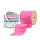 Pink linen, aqua stripe, & butterfly print ribbon bundle for spring crafts.