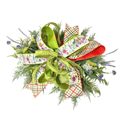 Spring Day Floral Stems with Garden Bias Plaid Ribbon Bundle 4 Rolls |40 Yards