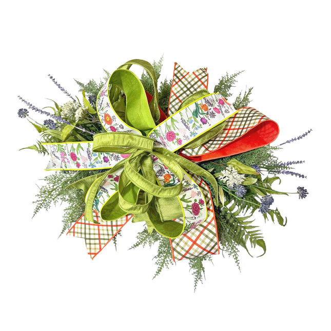 Spring Day Floral Stems with Garden Bias Plaid Ribbon Bundle 4 Rolls |40 Yards