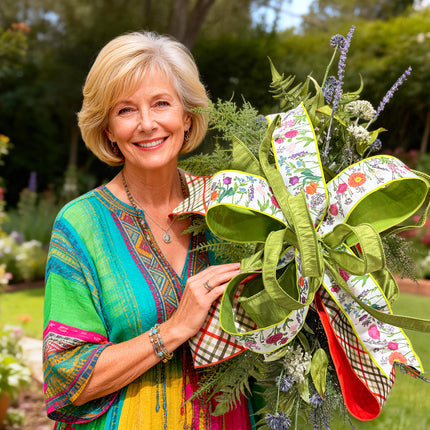 Spring Day Floral Stems with Garden Bias Plaid Ribbon Bundle 4 Rolls |40 Yards