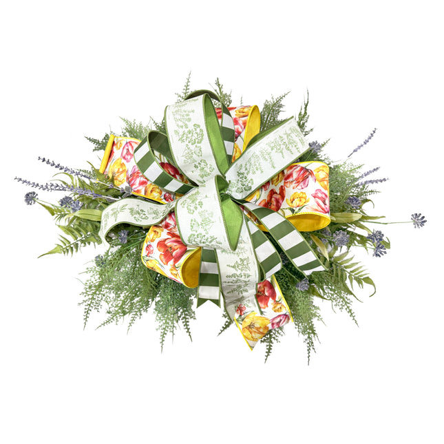 Spring Day Yellow and Pink Tulips with Green Herb Ribbon Bundle 3 Rolls |30 Yards
