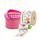Spring Day Floral Stems with Pink/White Herringbone Ribbon Bundle 3 Rolls |30 Yards