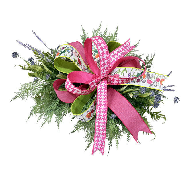 Spring Day Floral Stems with Pink/White Herringbone Ribbon Bundle 3 Rolls |30 Yards