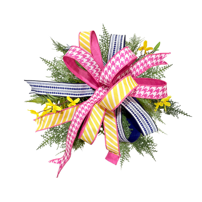 Blue Bias Plaid and Pink Houndstooth Check with Yellow/White Diagonal Stripe  3 Rolls |30 Yards