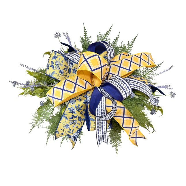 Yellow and Blue Toile Ribbon Bundle 3 Rolls |30 Yards