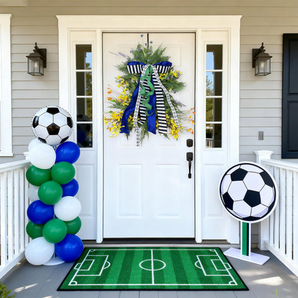 Glittered Stripes and Grosgrain Ribbon with Soccer Ball Pattern Assorted with Royal Blue Dupioni |4 Rolls |55 Yards