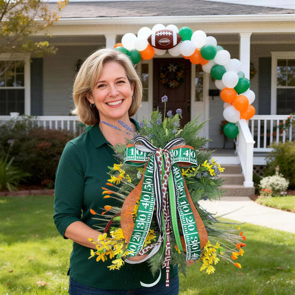 Green Glitter Football Yardage and Orange Solid Assorted with Black Striped Canvas Ribbon |3 Rolls |30 Yards LaRibbons and Crafts