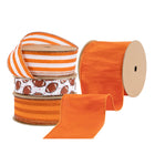 Orange Dupioni Ribbon with Glittered Pinstripes Ribbons Assorted with Footballs Pattern Grosgrain|4 Rolls |55 Yards LaRibbons and Crafts