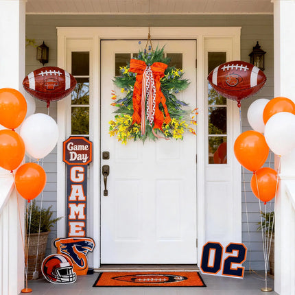 Orange Dupioni Ribbon with Glittered Pinstripes Ribbons Assorted with Footballs Pattern Grosgrain|4 Rolls |55 Yards LaRibbons and Crafts