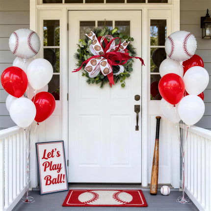Wired Ribbon in Baseballs and Glove Pattern Assorted with Silk Crinkle Ribbon and Red Liene |4 Rolls |40 Yards