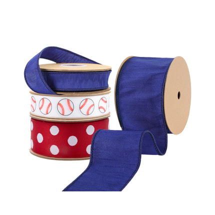 Saddle Stitch Grosgrain and Polka Dot Red/White Jacquard Assorted Royal Blue Dopioni|5 Rolls |80 Yards