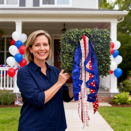 Saddle Stitch Grosgrain and Polka Dot Red/White Jacquard Assorted Royal Blue Dopioni|5 Rolls |80 Yards