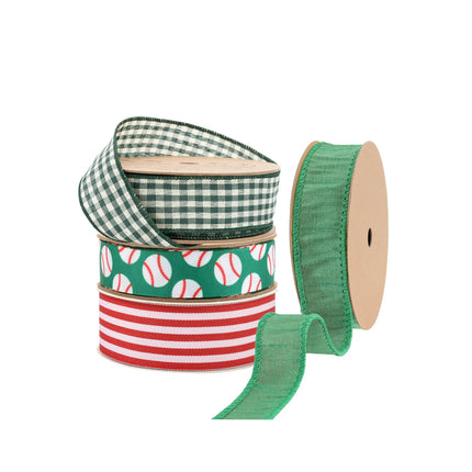 Baseball & Gingham Wired Ribbon Collection -4-Pack Premium Craft Ribbons for Wreaths & Decor |4 Rolls |95 Yards LaRibbons and Crafts
