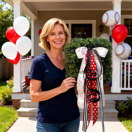 Iconic Baseball Print and Double-Sided Polka Dot Jacquard Ribbon Assorted with Textured Mono-Stripe Navy and Black Dupioni|4 Rolls |55 Yards