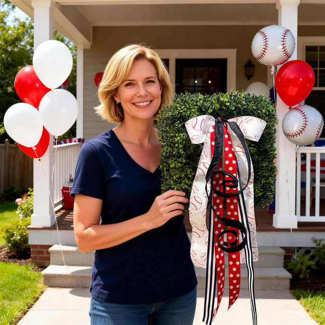 Iconic Baseball Print and Double-Sided Polka Dot Jacquard Ribbon Assorted with Textured Mono-Stripe Navy and Black Dupioni|4 Rolls |55 Yards