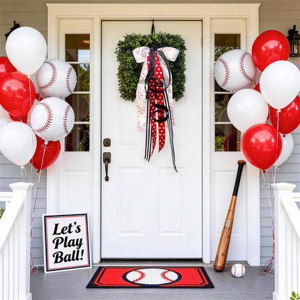 Iconic Baseball Print and Double-Sided Polka Dot Jacquard Ribbon Assorted with Textured Mono-Stripe Navy and Black Dupioni|4 Rolls |55 Yards
