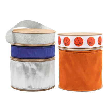 Basketball Team Spirit Wired Ribbon Set -4- Pack Premium Craft Ribbon for Wreaths & Game Day Decor |5 Rolls |80 Yards