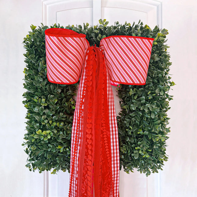 Red/White Varied Diagonal Stripe & Red Heart Edging Trimming with Red Running Hearts Ribbon Bundle 4 Rolls |40 Yards LaRibbons and Crafts