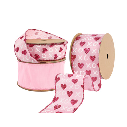 3-spool Valentine ribbon set: pink, red glitter hearts/XO, wired for shaping