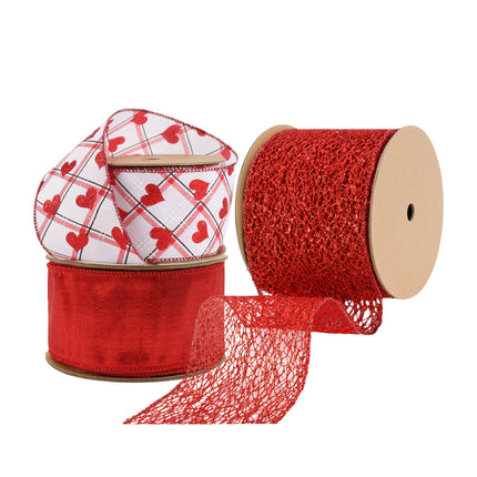 Valentines Day-Heart on Bias Plaid & Mesh &Metallic | 3 Rolls