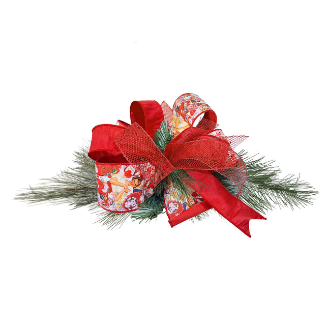 Valentines Day Ribbons Set bow: Red glitter, solid & retro print wired ribbons on pine. Valentine wreaths/gifts.