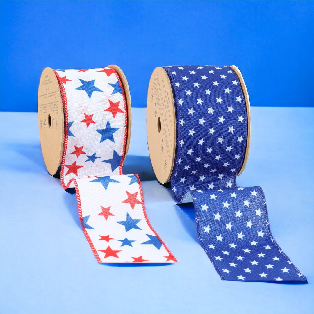 2 1/2" Patriotic Stars Wired Ribbon Bundle - 2 Rolls/20 Yards Total