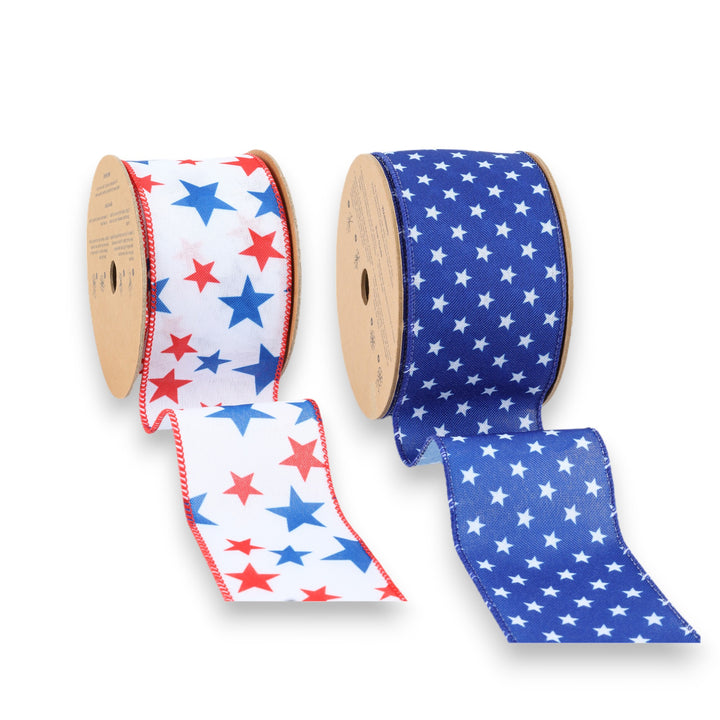 2 1/2" Patriotic Stars Wired Ribbon Bundle - 2 Rolls/20 Yards Total