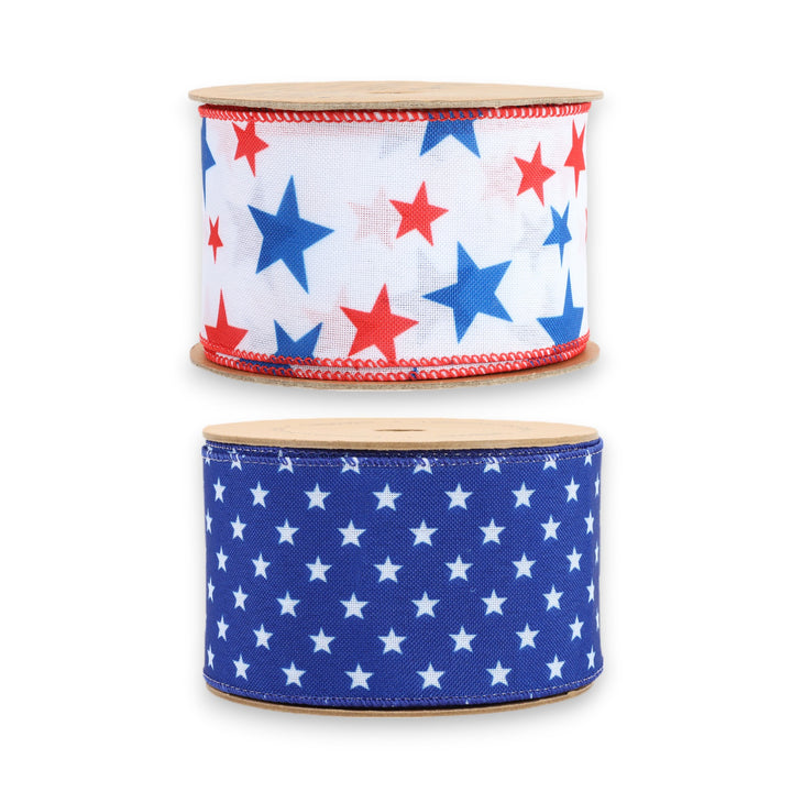 2 1/2" Patriotic Stars Wired Ribbon Bundle - 2 Rolls/20 Yards Total