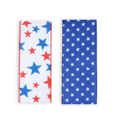 2 1/2" Patriotic Stars Wired Ribbon Bundle - 2 Rolls/20 Yards Total