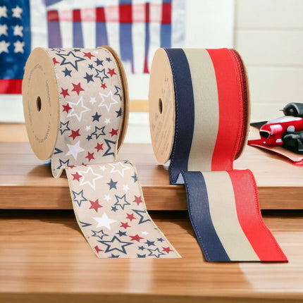 2 1/2" Natural Stars & Stripes Patriotic Bundle - 2 Spools/20 Yards Total