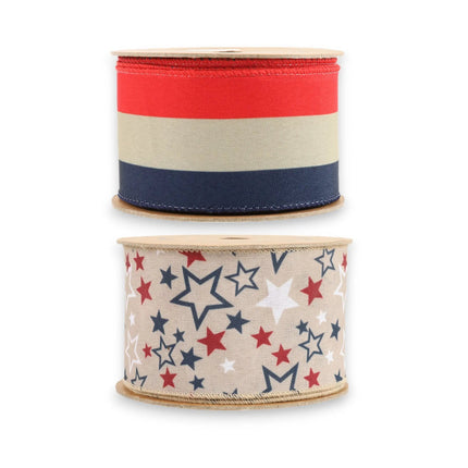 2 1/2" Natural Stars & Stripes Patriotic Bundle - 2 Spools/20 Yards Total