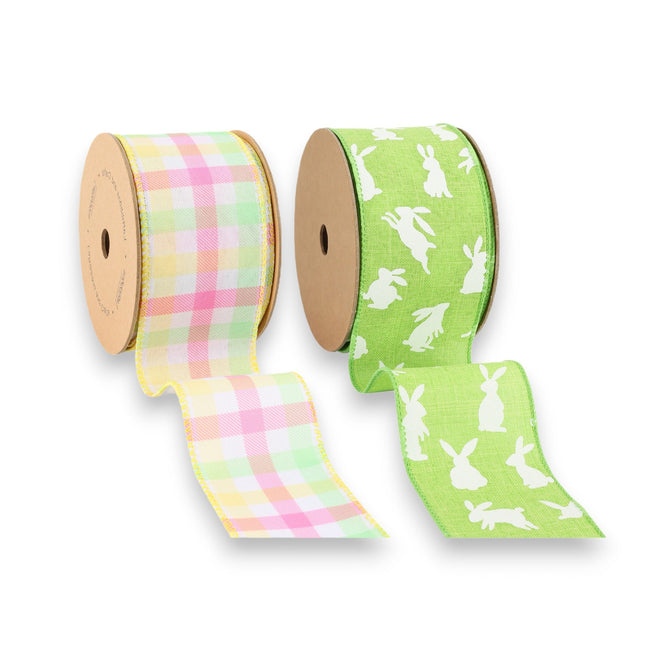 2 1/2" Bunny & Spring Plaid Wired Ribbon Bundle - 2 Rolls/20 Yards Total LaRibbons and Crafts