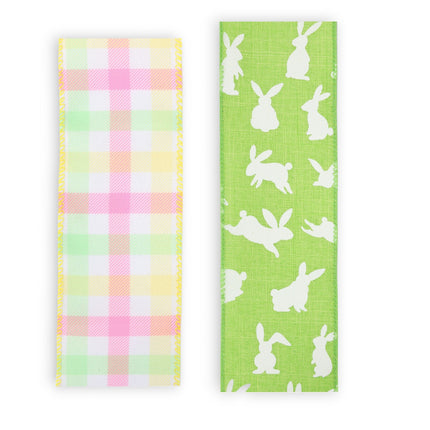 2 1/2" Bunny & Spring Plaid Wired Ribbon Bundle - 2 Rolls/20 Yards Total LaRibbons and Crafts
