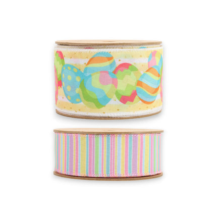 1 1/2" -2 1/2" Easter Egg & Striped Wired Ribbon Bundle - 2 Rolls/20 Yards Total LaRibbons and Crafts