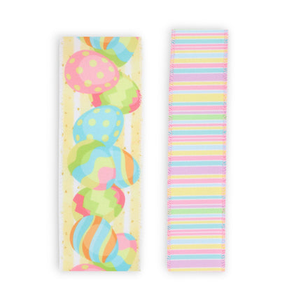 1 1/2" -2 1/2" Easter Egg & Striped Wired Ribbon Bundle - 2 Rolls/20 Yards Total LaRibbons and Crafts