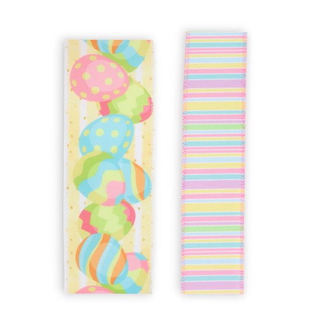 1 1/2" -2 1/2" Easter Egg & Striped Wired Ribbon Bundle - 2 Rolls/20 Yards Total LaRibbons and Crafts