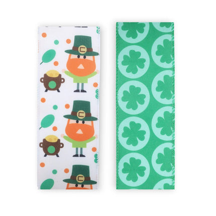 2 1/2" Leprechaun & Clover Wired Ribbon Bundle - 2 Rolls/20 Yards Total