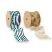 2 1/2" Striped Clover & Gold  Metallic Netting Wired Ribbon Bundle - 2 Rolls/20 Yards Total