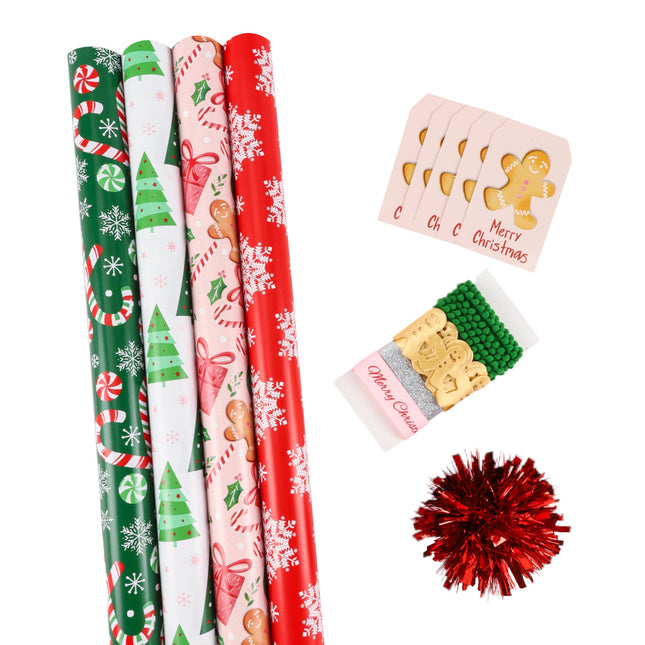 LaRibbons 30" x 10' Christmas Holiday Gift Wrap Deluxe Kit | Pink Gingerbread LaRibbons and Crafts