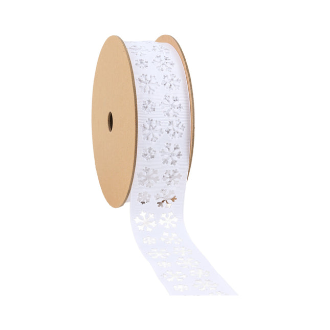 1 1/2" Textured Grosgrain Ribbon | White w/ Snowflake Cut Out | 25 Yard Roll LaRibbons and Crafts