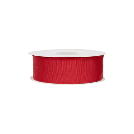 Spool of red textured grosgrain ribbon, suited for seasonal embellishment, present wrapping, and creative crafts.