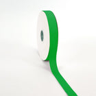 Spool of Emerald grosgrain ribbon, unrolled to display its textured weave.