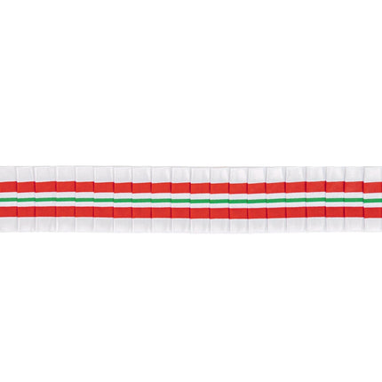 White ribbon featuring red-green stripes, perfect for adding a festive touch to DIY Christmas decorations and creative crafts.