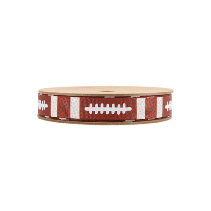 Grosgrain Ribbon with Football Field and Footballs Pattern Assorted with Football Laces |3 Rolls |75 Yards
