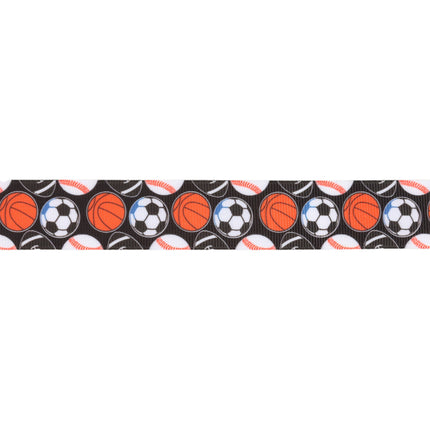 1" Printed Grosgrain Ribbon | All Sports on Black | 25 Yard Roll LaRibbons and Crafts