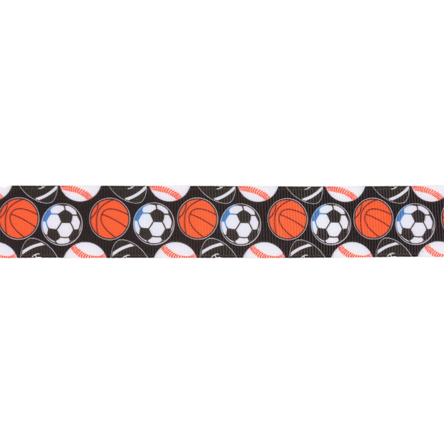 1" Printed Grosgrain Ribbon | All Sports on Black | 25 Yard Roll LaRibbons and Crafts