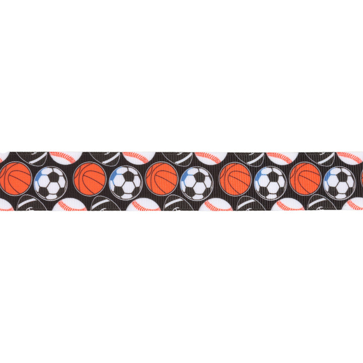 1" Printed Grosgrain Ribbon | All Sports on Black | 25 Yard Roll LaRibbons and Crafts