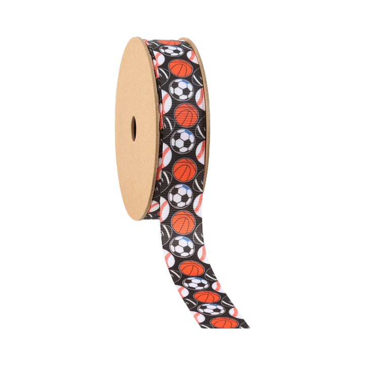 1" Printed Grosgrain Ribbon | All Sports on Black | 25 Yard Roll LaRibbons and Crafts